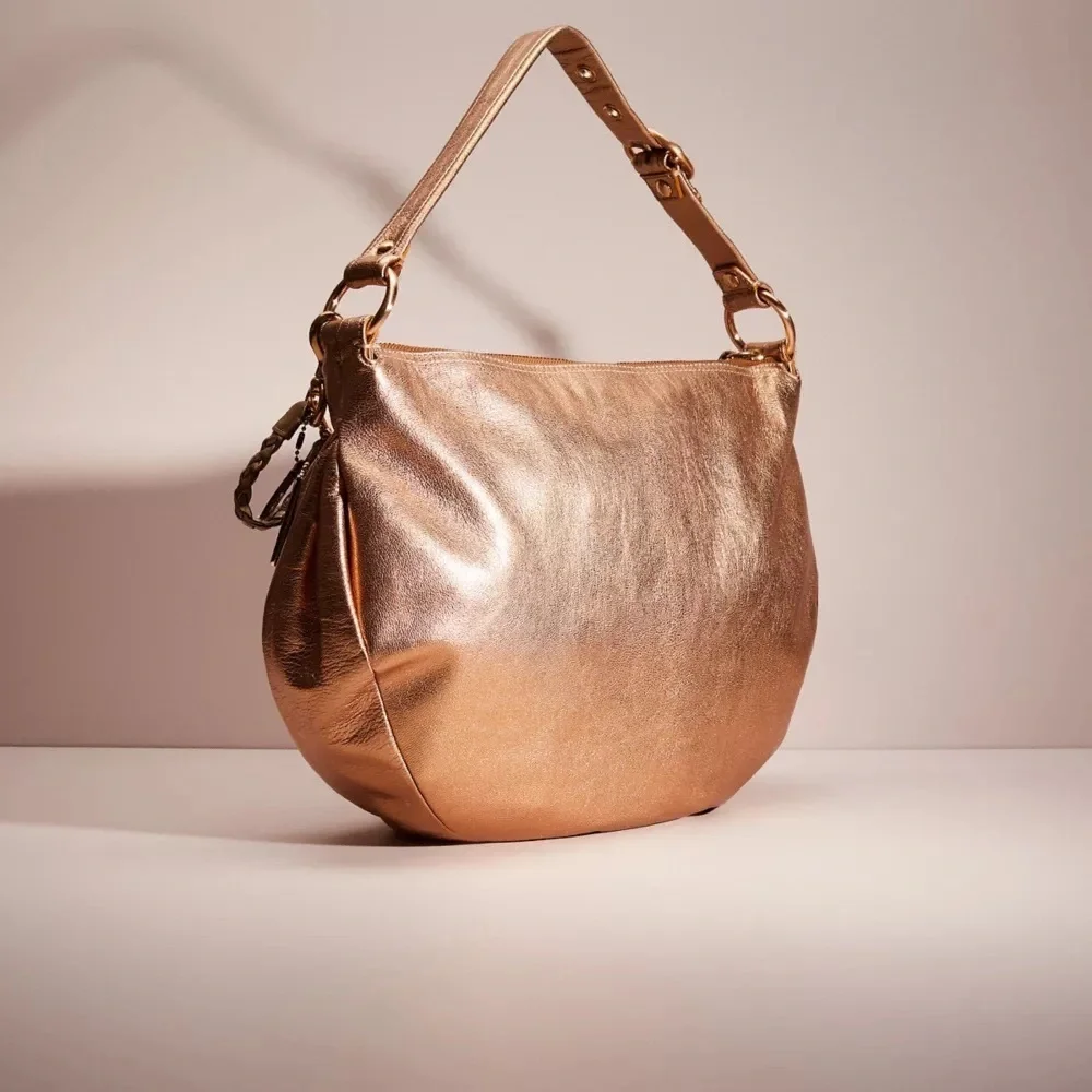 COACH Metallic Gold Upcrafted Ali Hobo Leather Satchel Handbag Purse